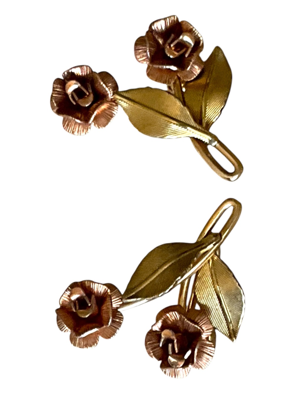 Vintage Krementz Two-Tone Rose & Gold Filled Floral Screw Back Earrings Roses